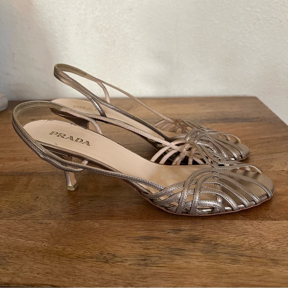 Prada Metallic Gold Strappy Slingback Sandals
